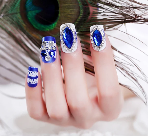 

Wholesale bride 3D fake nails press on full cover design back glue false finger nail tips, Colorful