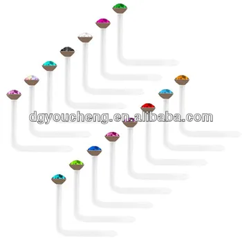 18g White Crystal Jeweled Lshaped Nose Studs Indian Nose Piercing