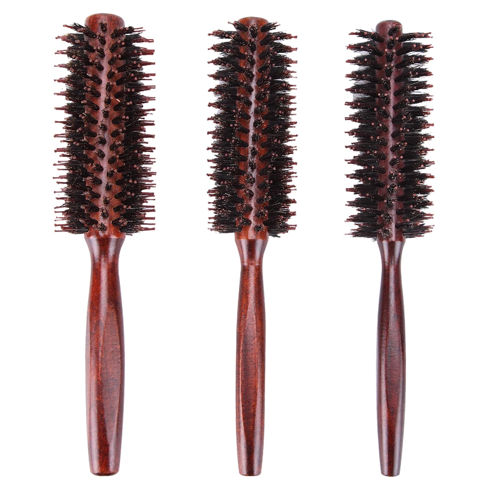 

Roll Round Comb Brush Hair Care Tool Wood Handle Natural Bristle Curly Fluffy Hairdressing Barber