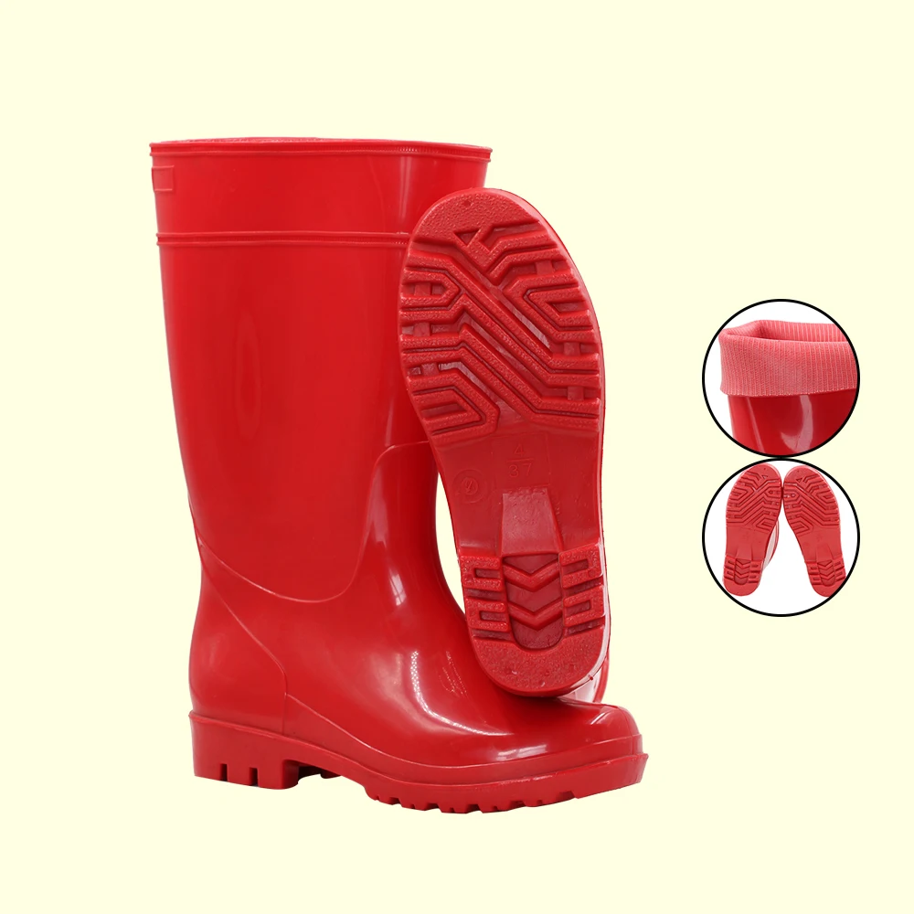 

China Unisex PVC Material Long Knee-High Rain Boots, Red upper red sole