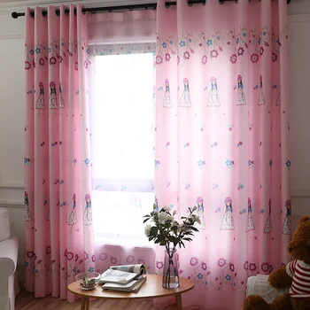 Pink Princess Cartoon Curtains For Living Room Children Embroidery