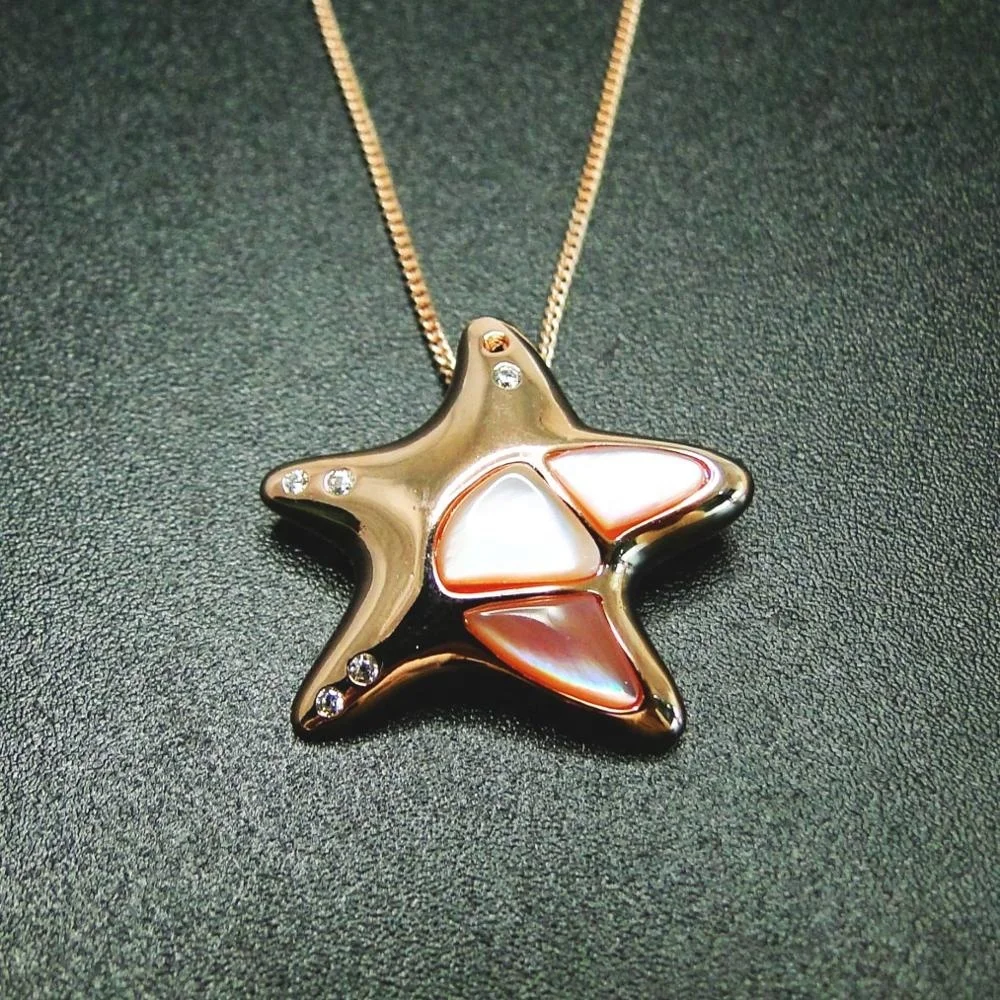 

Beautiful style rose gold plating 925 Sterling silver chain with starfish pendant mother of pearl pendant.