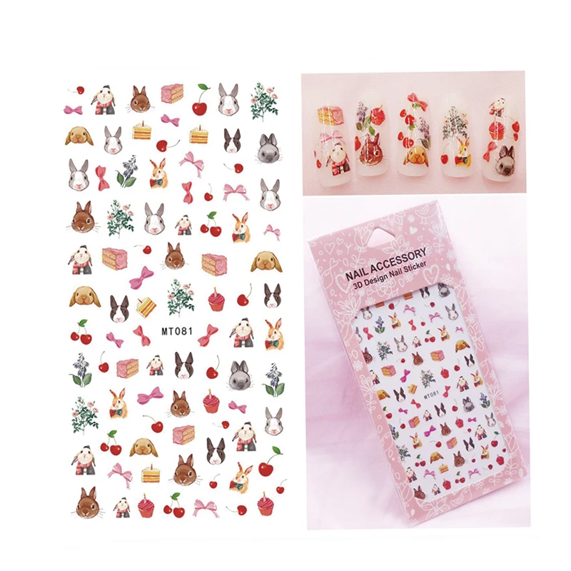 

MT 81-120 new korean japanese 3d nail sticker cartoon rabbit moon star letter smile face decoration nail sticker for nail art, Colorful