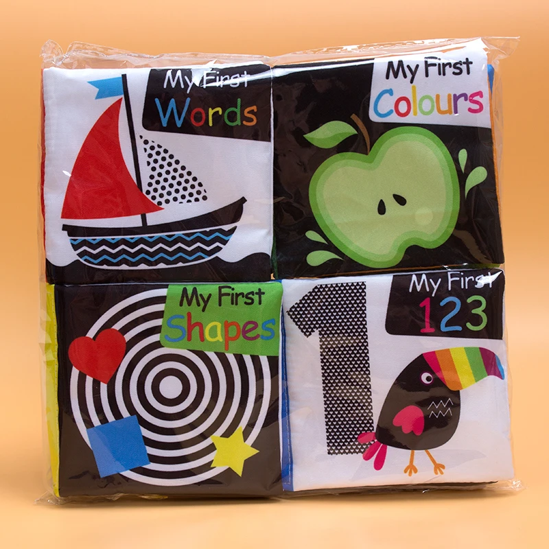 4 Pcs Black White color educational cloth book baby soft fabric toy