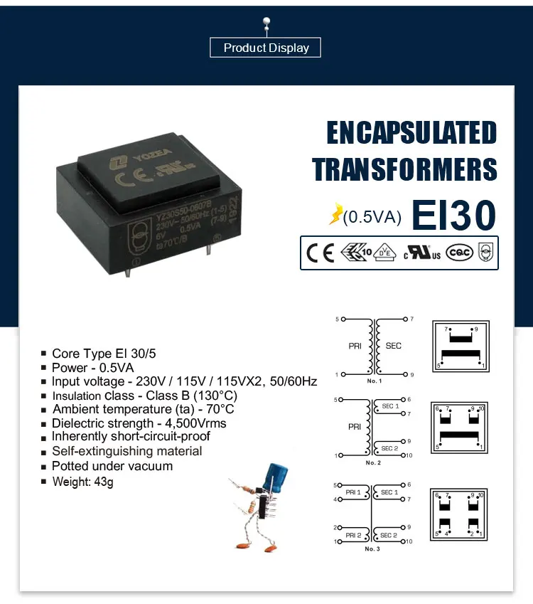 EI30/5 , 0.5VA CE ROHS UL VDE 240v to 6v power supply Transformers
