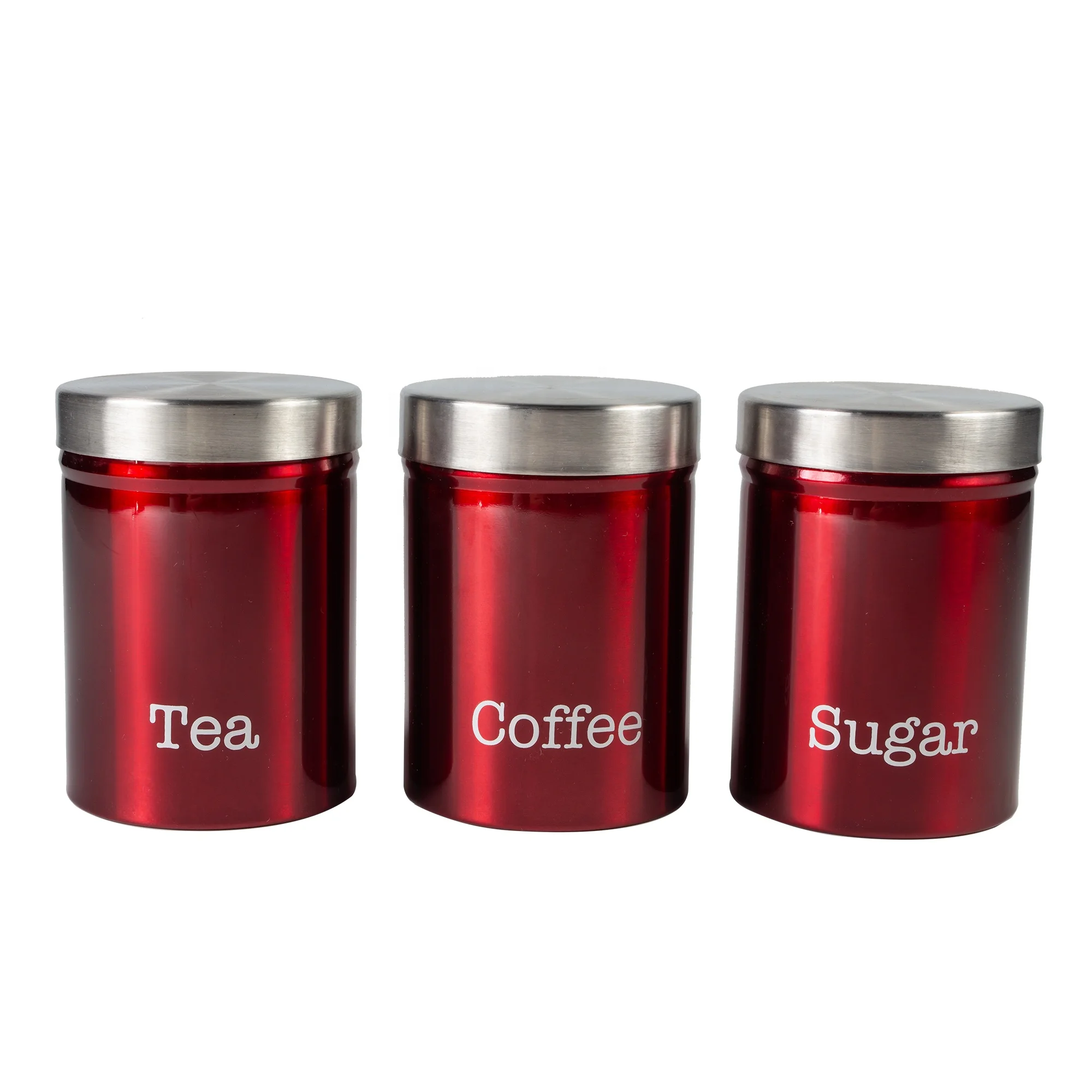 Conjunto de 3 De Acero Inoxidable recipientes de almacenamiento de alimentos Azúcar Tarro de té café crema de estaño 