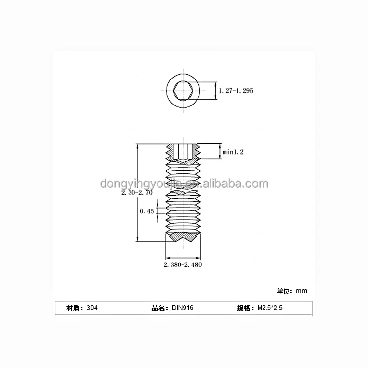 
Stainless steel DIN916 hexagon socket set screw with cap point 