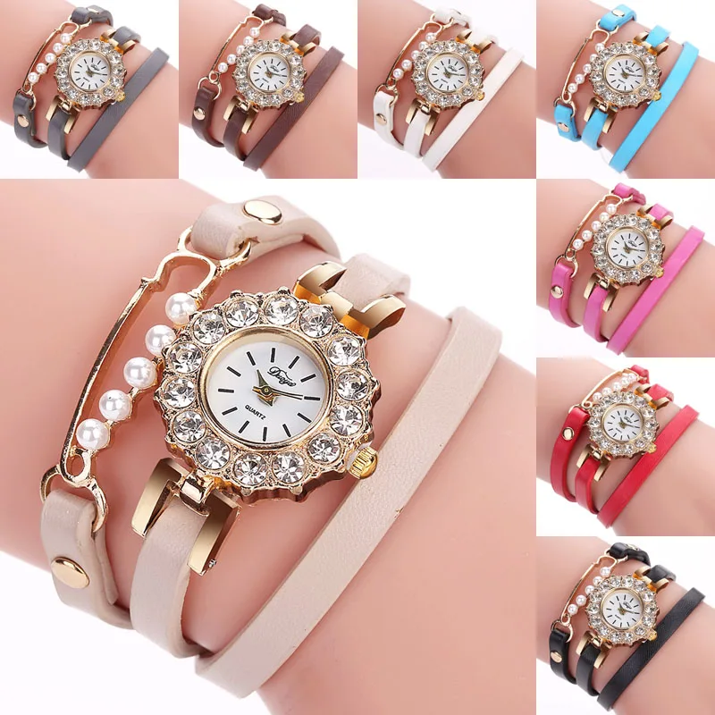 Wj7485 Yiwu Factory Direct Bracelet Watches Colorful Pearl Dress Band