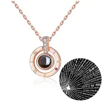 

2019 Gemstone Rose Gold Fashion Jewelry 100 Languages Projection Onyx Pendant Love Memory Collarbone Wedding Necklace For women