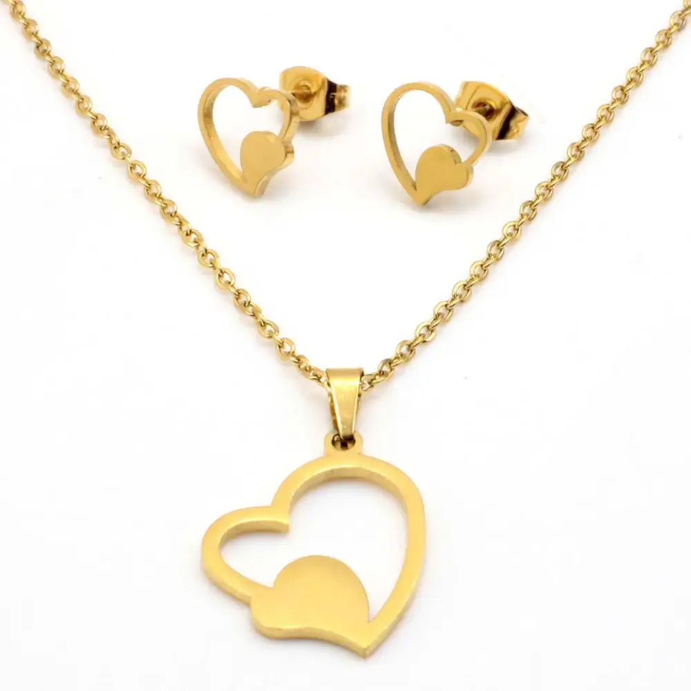 2019 new lowest price wholesale high quality gold plating 18K stainless steel jewelry set