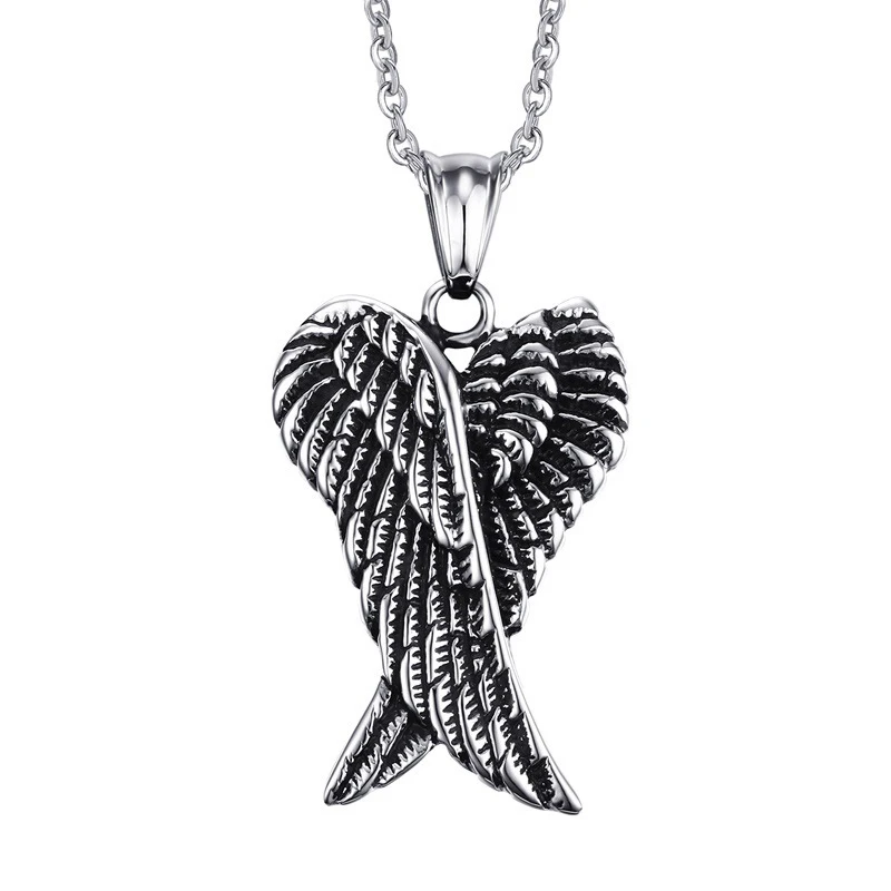 

New 316l stainless steel angel wing pendant necklace, As picture shows