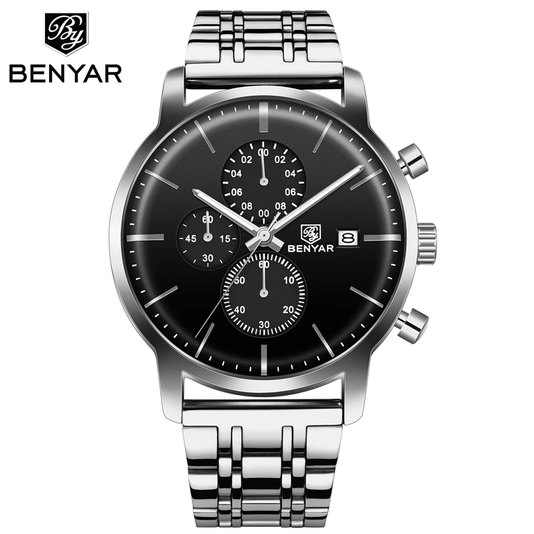 

BENYAR BY 5146 Stainless Steel Quartz Sport Watch Luxury Waterproof Male Chronograph Wrist Watch for Men Relogio Masculino