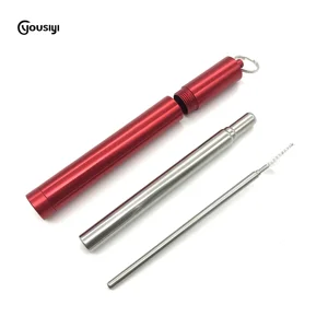 Image of Portable Retractable Collapsible Stainless Steel Metal Telescopic Drinking Straws With Aluminum alloy Case