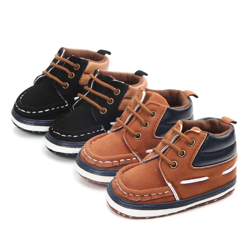 

High quality anti-slip first walking toddler baby boy shoes, Brown/black