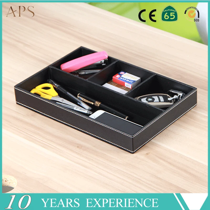 Flat 4 Slot Leather Drawer Tray Desk Stationery Sundries Gadget