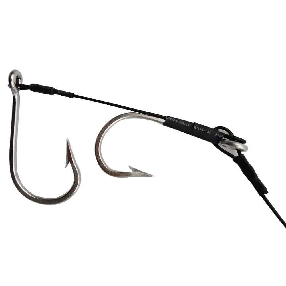 

2 Arms Strong Steel Wire Shark Rigs 7691 Stainless Steel Fishing Hooks Trace Wire Leaders Hook Size 10/0 12/0, Sliver