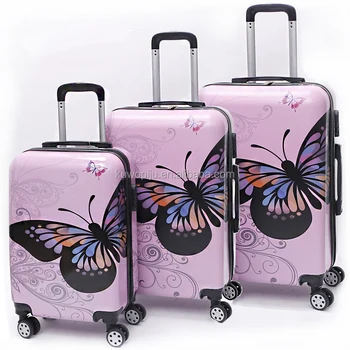 3 Pc Hard Shell 4 Wheels Butterfly Printed On Suitcase Abs Pc Butterfly ...