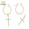 High quality gold plated earrings small plain hoop with classic cross charm
