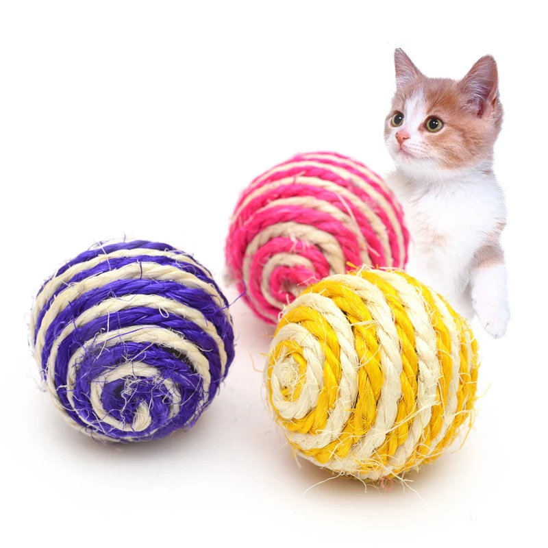 

Manufacturer wholesale bite resistance various color rope sisal cat scratching ball toys, Pink,purple,yellow