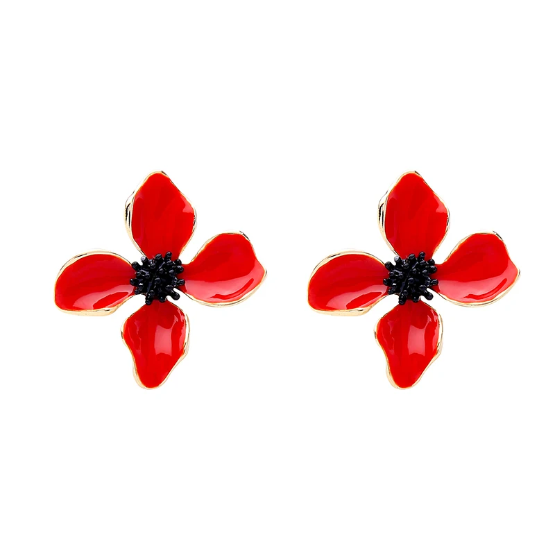 

ed01859c Qingdao Kiss Me Wholesale Free Shipping Fashion Jewelry for Women Minimalist Red Enamel Flower Stud Earrings, N/a