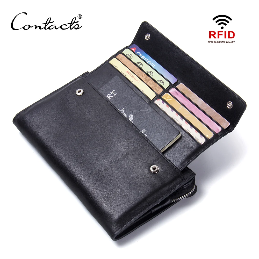 

dropshipping contact's factory direct supply genuine leather long flat wallets for men, Black