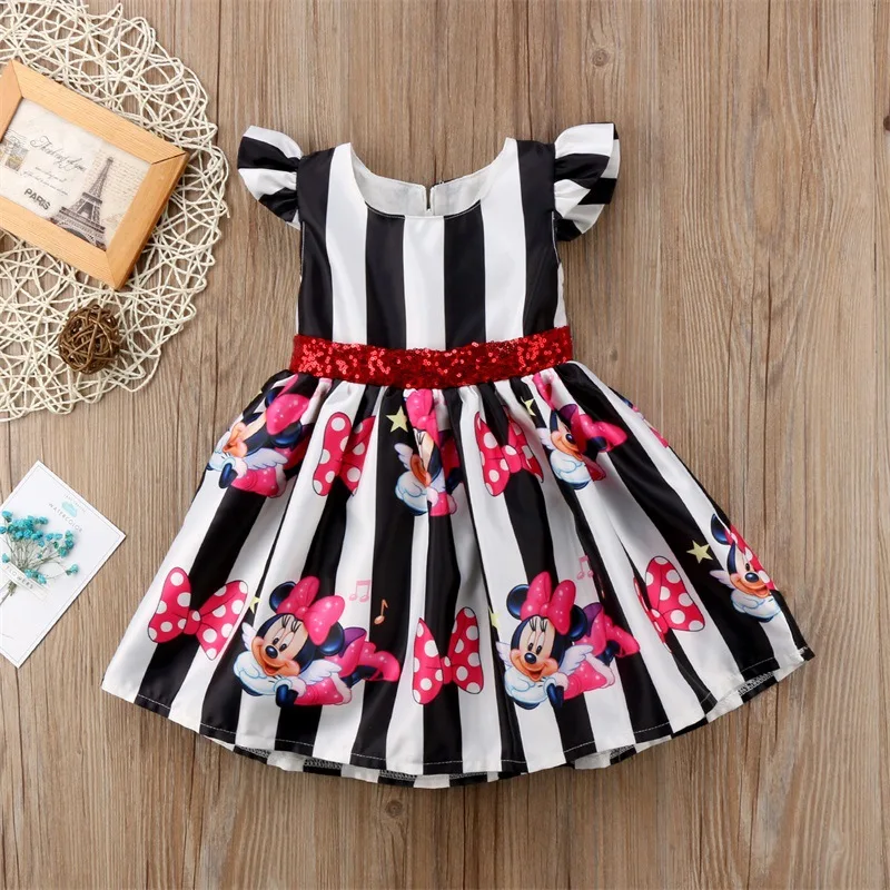 

Summer new children Mickey cartoon dress baby girl lace sleeve sequin bowknot princess tutu dresses, As picture