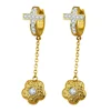Elegant gold plate ear clip stainless steel crystal cross hoop earrings with flower dangle pendant