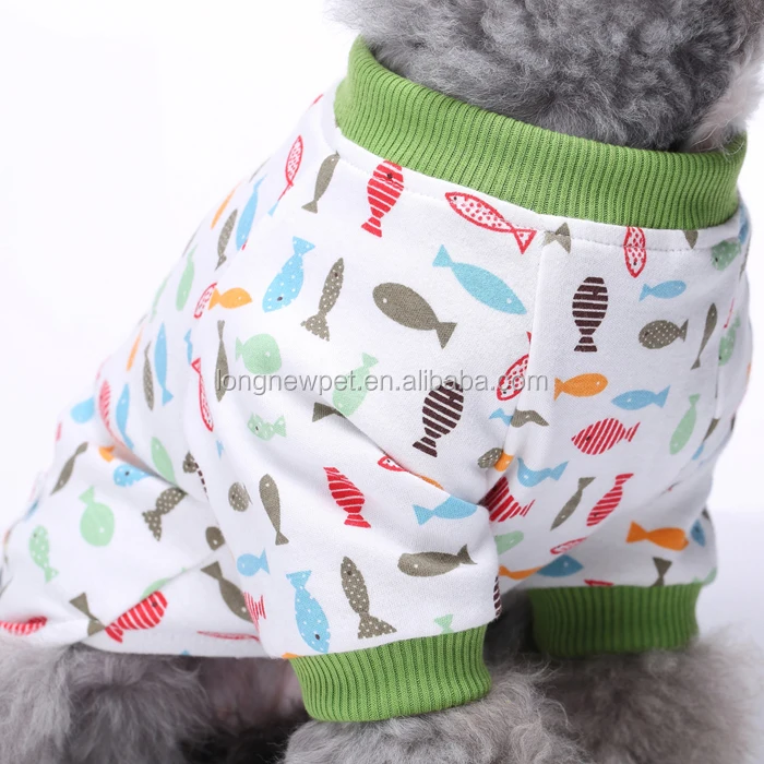 High Quality Fish Pattern Dog Pajamas Soft Cotton Dog Apparel Small