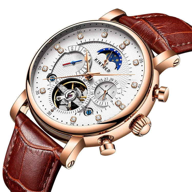 

KINYUED hot selling online custom logo wristwatch luminous watch Tourbillon mechanical movement fashion mens