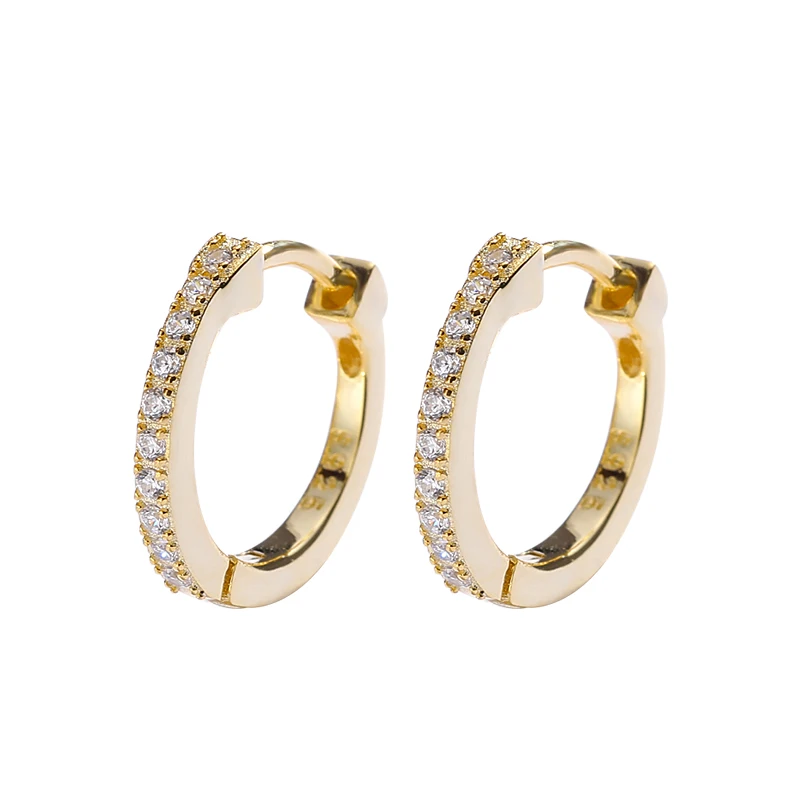 

Earring Jewelry Minimalist 18k Gold plated 925 silver Zircon Hoop Huggie for women E1274E