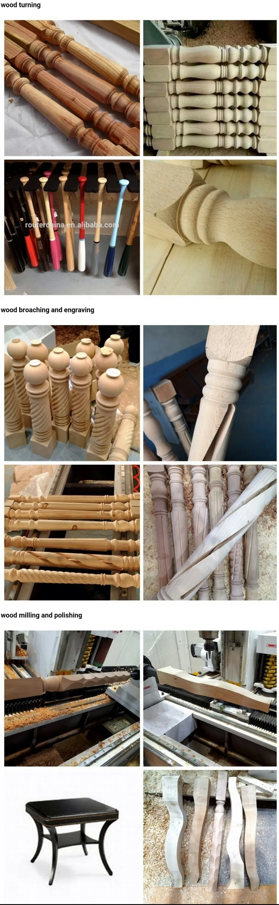 Application:   Regular and irregular staircases,stairway balusters,stairway newel posts;dining table legs;end table Legs;sofa table legs; bar stool legs;chair legs;chair arm posts;chair stretchers;bed rails, lamp posts,baseball bats and so on.    TJ-1220 wood lathe details
