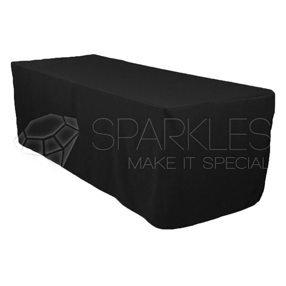 Sparkles Make It Special 10-pcs 8' ft Rectangular Fitted Polyester Cloth Fabric Linen Tablecloth - Wedding Reception Restaurant Banquet Party - Machine Washable - Black
