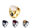 Luxury Design Titanium Steel Gold Plated Opal Rhinestone Stone Gossip Tai Chi Men Ring