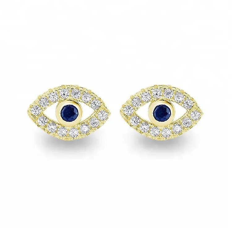 

14k gold plated fancy cz stud 925 sterling silver turkish jewelry evil eyes earrings