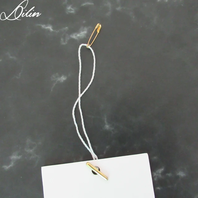 White Fabric Printed Clothing Hang Tag String With Safety Pin With