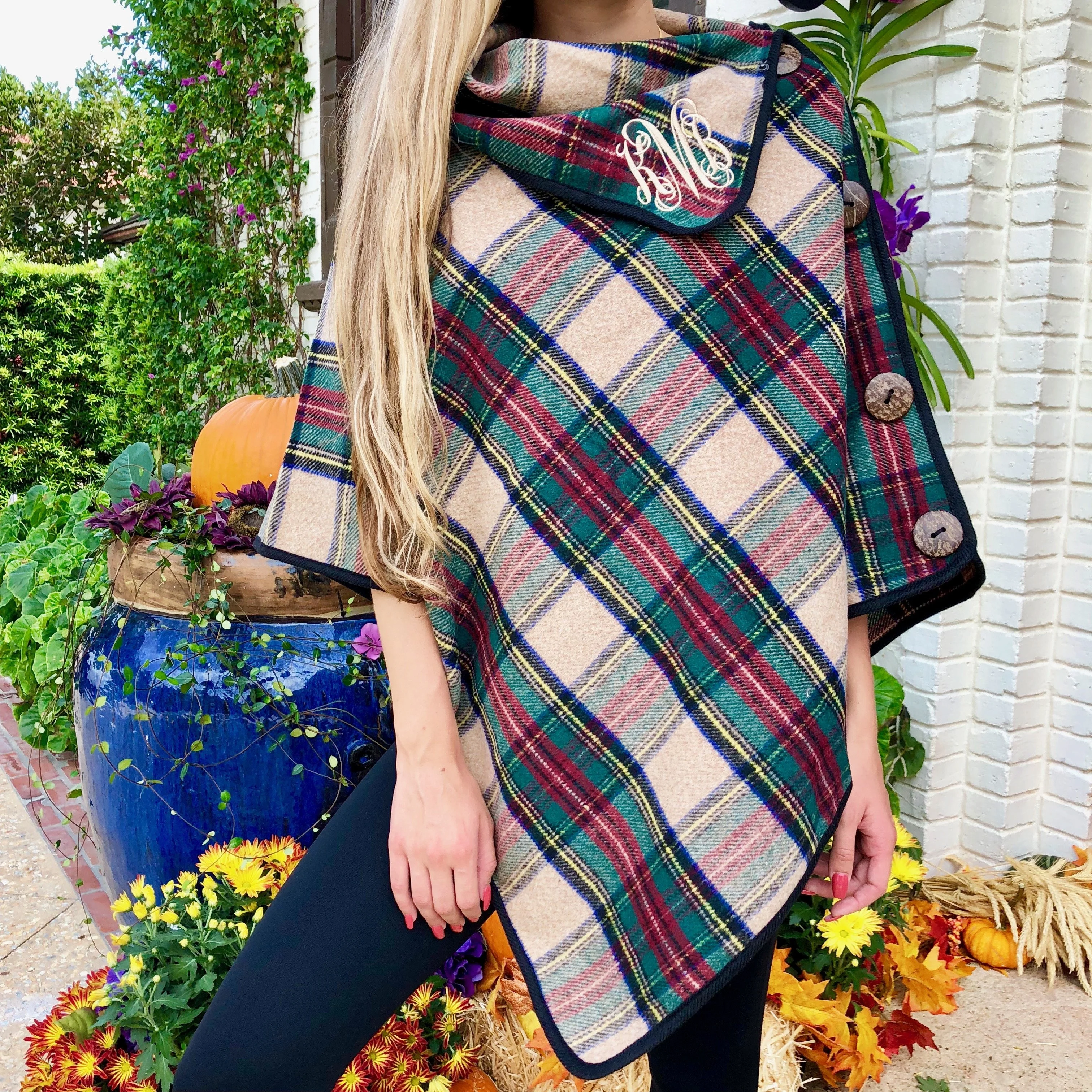 

Wholesale Women Monogrammed Irregular Plaid Poncho, As picture