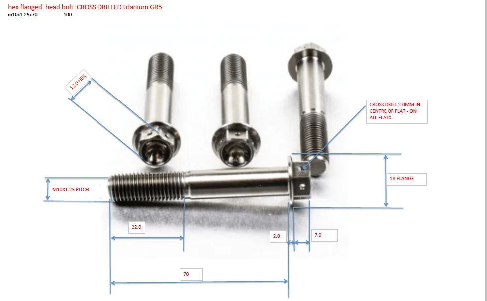 Gr5 Flange head titanium drilled bolts with six holes for yamaha honda motorcycle