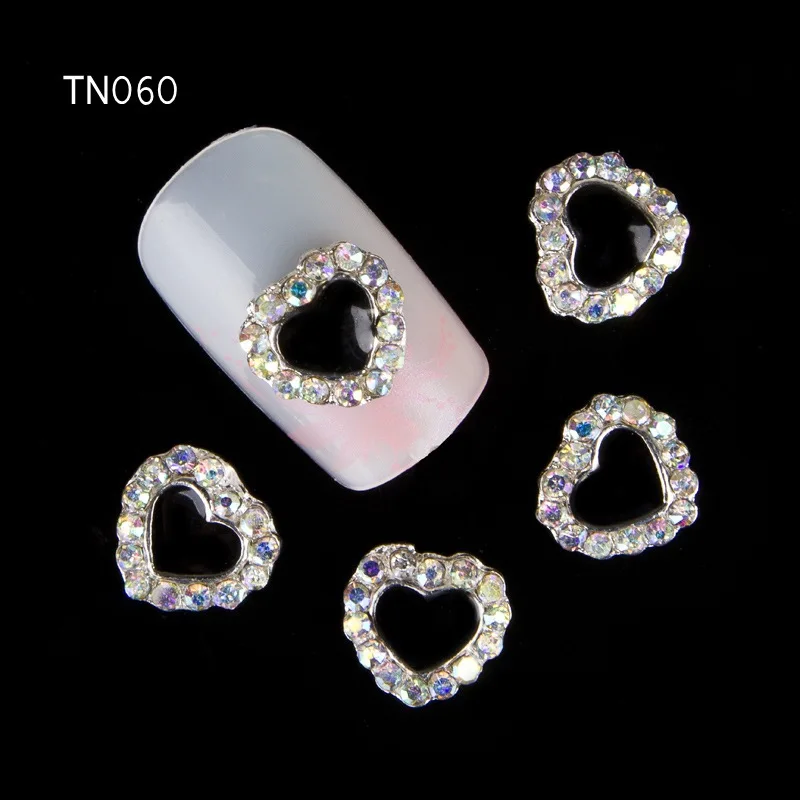 10pcs Black Metal Heart Rhinestones 3d Nail Art Decorations Alloy Nail Stcikers Charms Jewelry for Nail