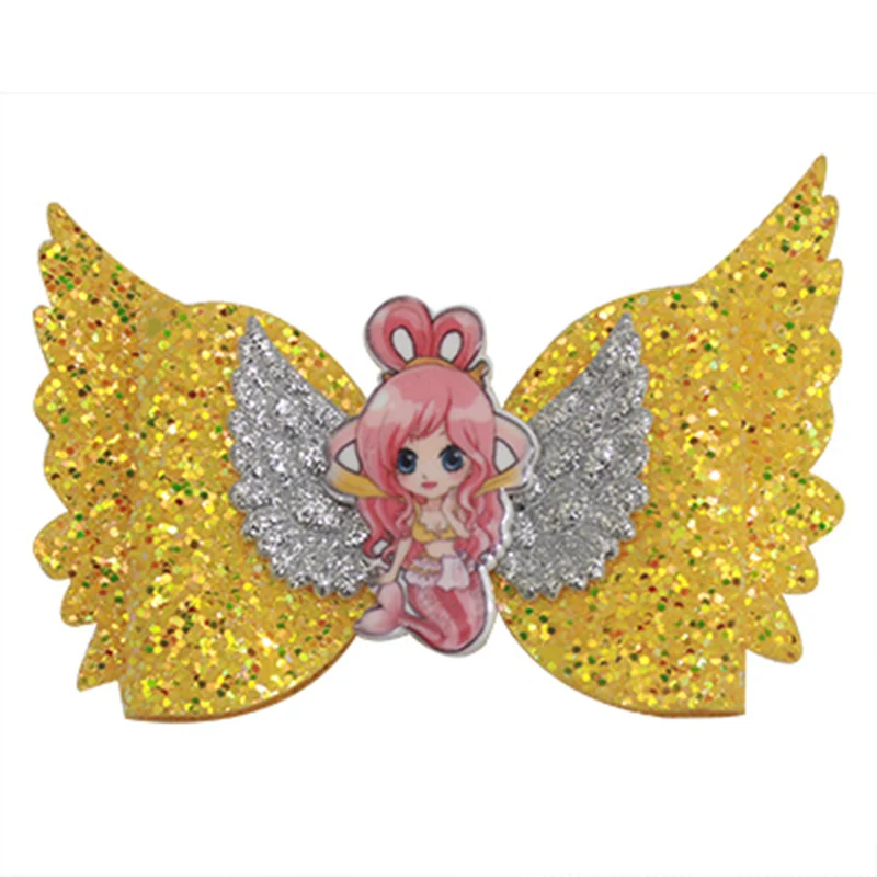 

4 inch glitter hair bows mermaid butterfly hair clip for girls