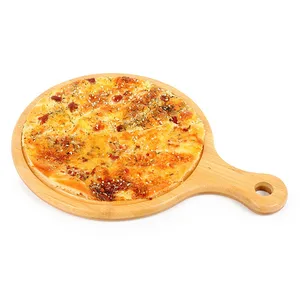 Wholesale Hot sale wood steak plate slate cutting board Bamboo Pizza/Cake baking tray/Steak plates with handle