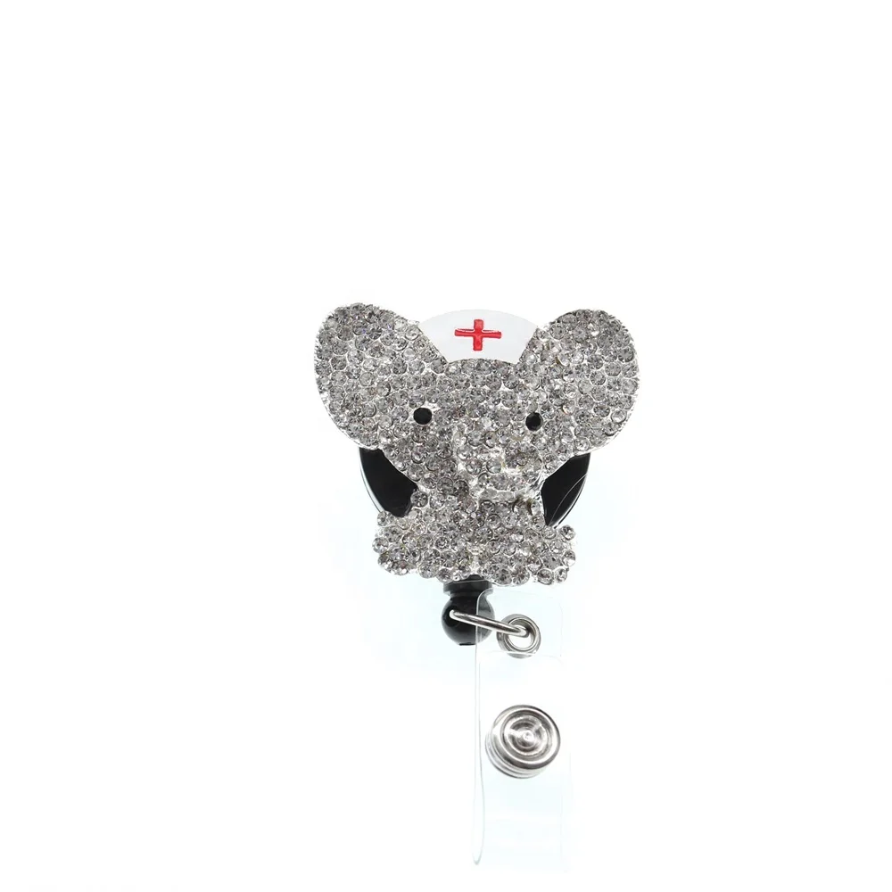 

Retractable Animal Elephant Medical Rhinestone Badge Reel Nurse Id card Badge Reel, As picture