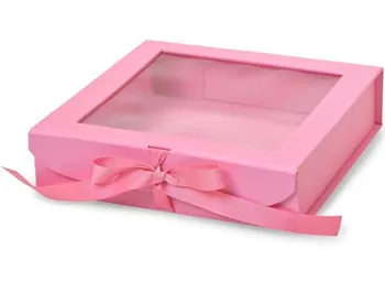 pink clear window lid paper gift box ribbon closure larger