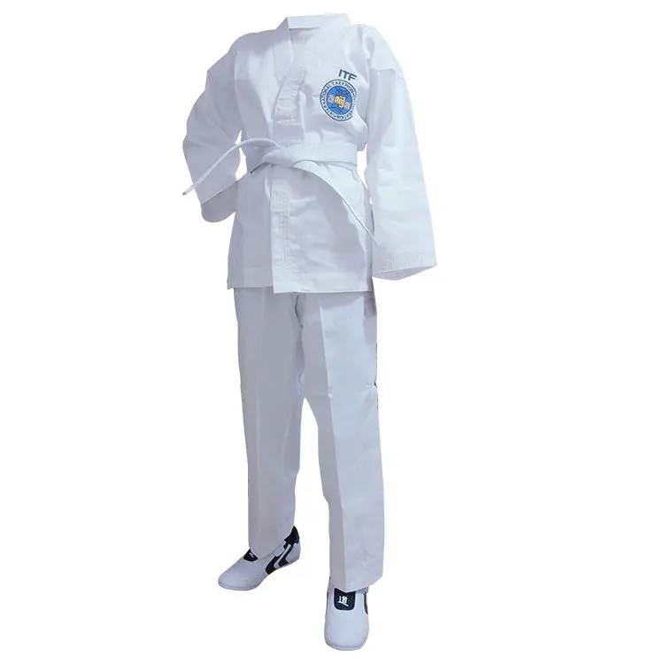 

Custom hot sale polyester / cotton martial art uniform durable breathable itf dobok taekwondo uniform, White