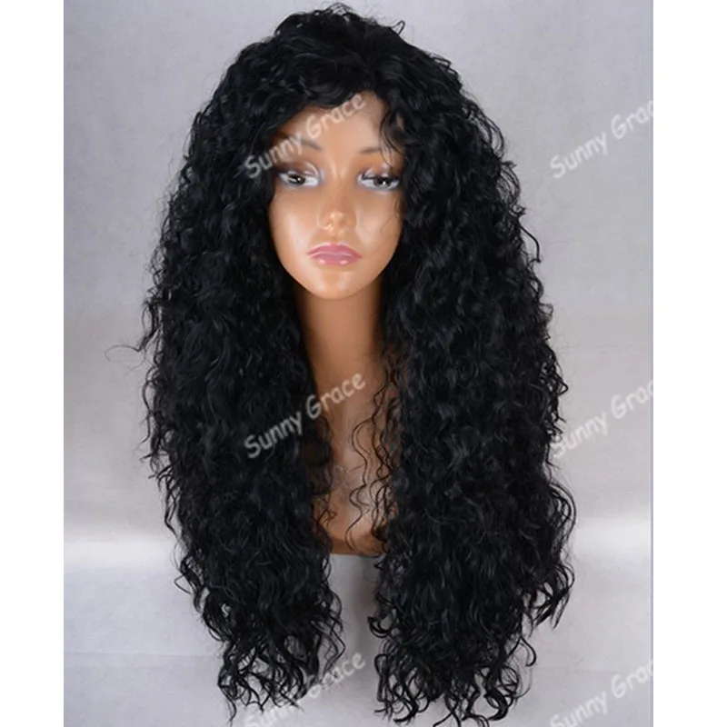 

Fashion design pretty long natural black loose curly synthetic hair wig lace front heat resistant synthetic hair wigs, N/a
