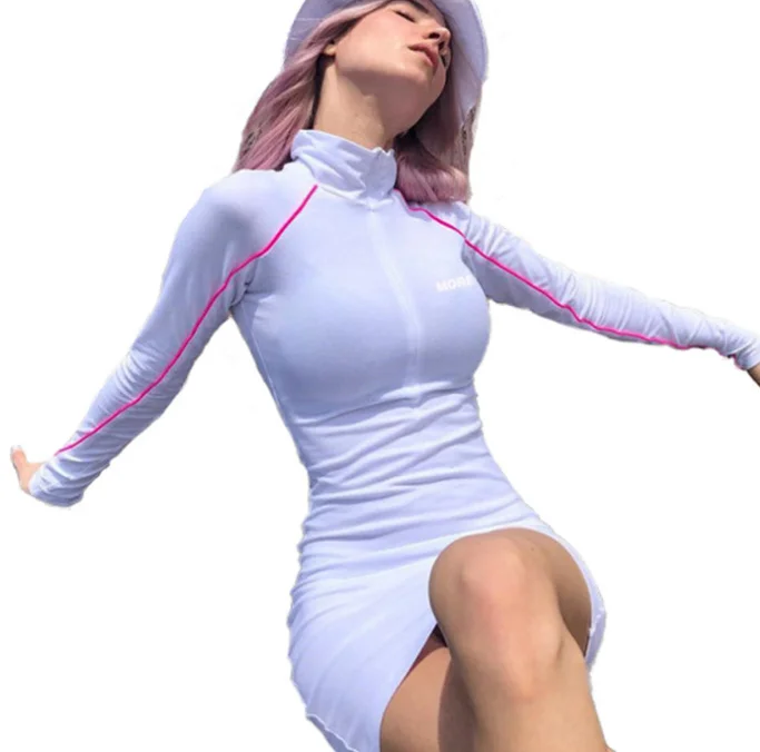 

SP1988B 2019 Printed high collar long sleeves slim waist buttocks Women Dress