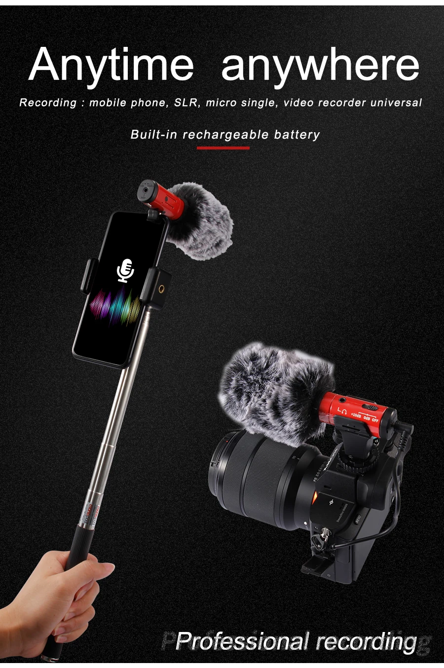 New Mobile Camera With Microphone Universal USB charger For Canon Sony  Nikon  Fujifilm Microphone Camera MIC-07 PRO