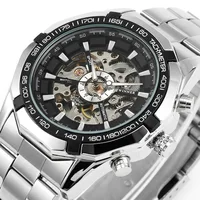 

Famous Foreign-business Brand Winner 340 Mens Full Automatic Mechanical Watch Luxury Stainless Steel Skeleton Wrist Watches OEM