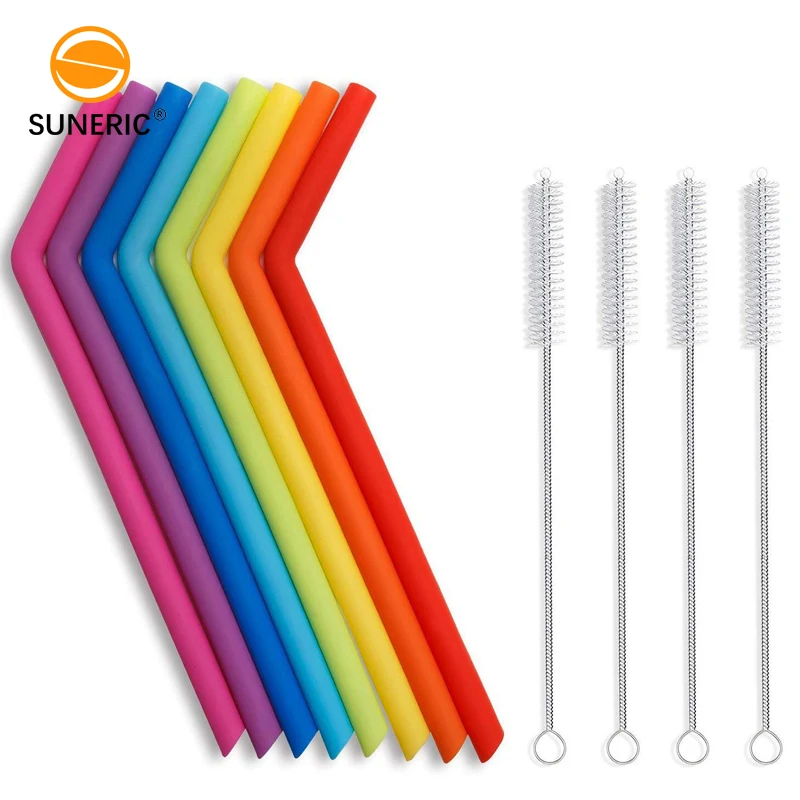 

FDA BPA Free custom rubber cover reusable folding drinking straw kids silicone straws, Mix colors