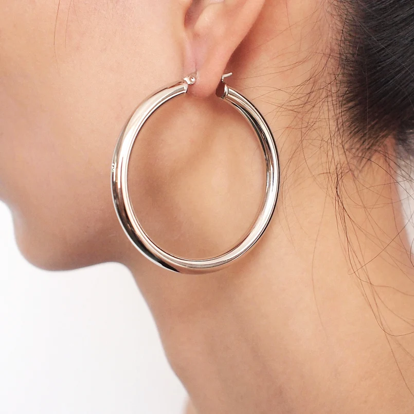 

55mm Diameter Wide Stainless Steel Tube Hoop Earrings For Women Punk Statement Earrings Brincos Wholesale Jewelry 2018, Gold, silver