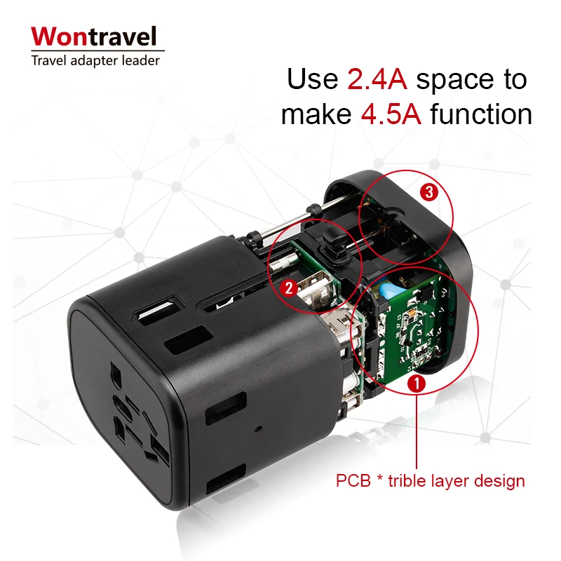 
Newest product Type C quick charger international Travel Universal Charger Plug 100V to 240V Power Adapter USB socket 